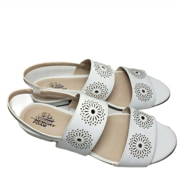 Corinne White Open Toe Stretch Slingback Sandals - Picture 3 of 10